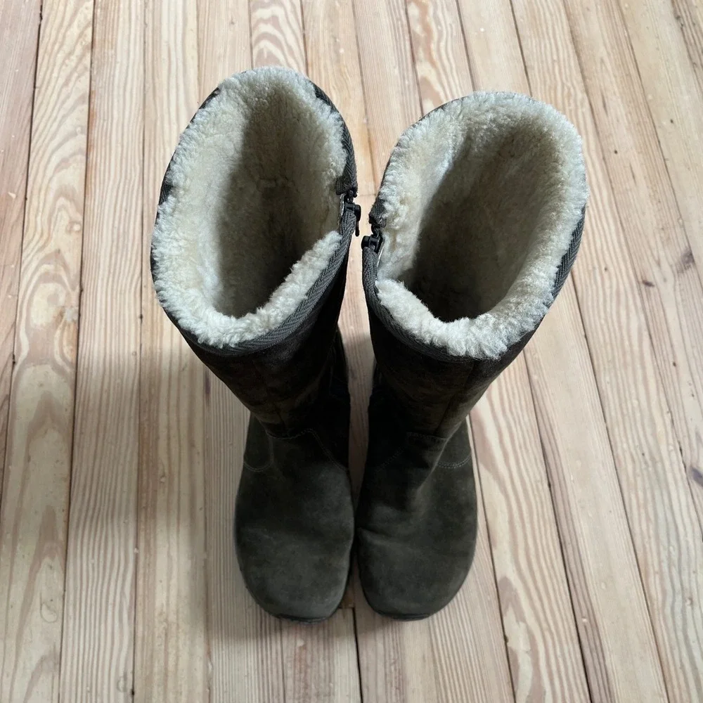 Merrell Encore Back Lace High Fir Suede tall winter Boots olive green Womens 8.5